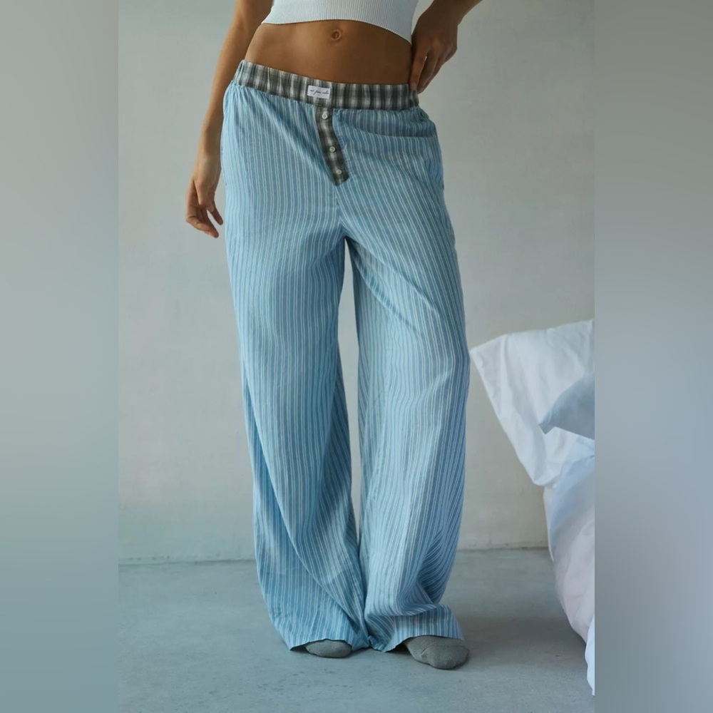 UO Out From Under Avril Boxer Pant - Wide Leg Pinstripe Lounge Pants
